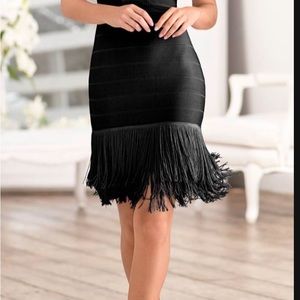 BLACK Spandex Bodycon party dress with fringe SZ Small